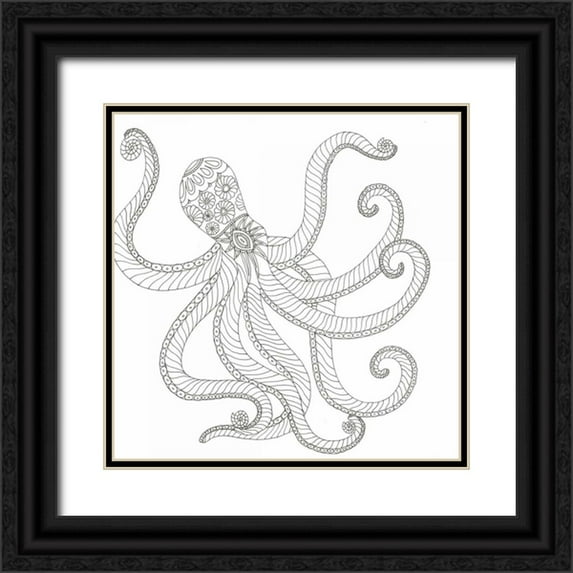 Varacek, Pam 12x12 Black Ornate Wood Framed with Double Matting Museum Art Print Titled - Creatures From The Deep 2