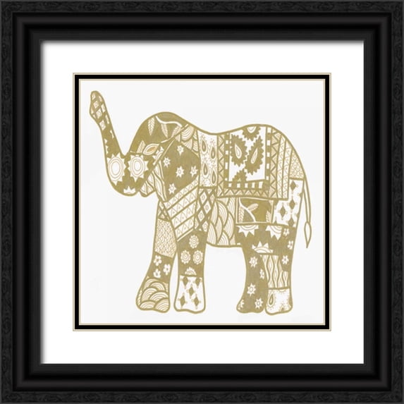 Varacek, Pam 12x12 Black Ornate Wood Framed with Double Matting Museum Art Print Titled - Elephant Gold