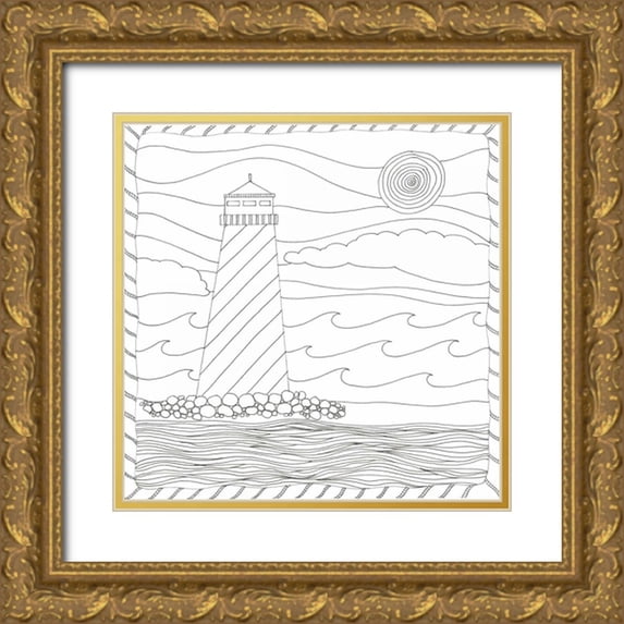 Varacek, Pam 12x12 Gold Ornate Wood Framed with Double Matting Museum Art Print Titled - Lighthouse Majesty