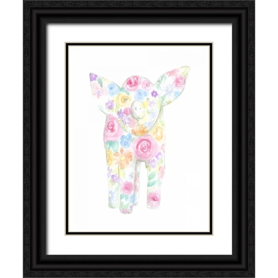 Varacek, Pam 12x14 Black Ornate Wood Framed with Double Matting Museum Art Print Titled - Floral Piggy