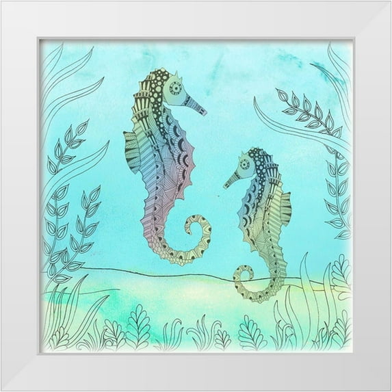 Varacek, Pam 20x20 White Modern Wood Framed Museum Art Print Titled - Seahorse Pair