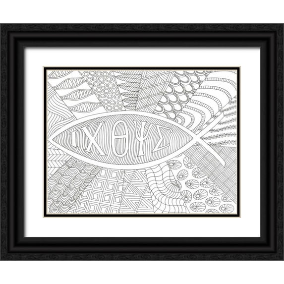 Varacek, Pam 32x25 Black Ornate Wood Framed with Double Matting Museum Art Print Titled - Eternal Fish