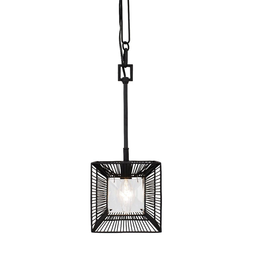 Arcade Mini Pendant Light with Faceted Crystal in Carbon Black