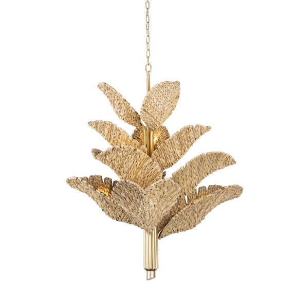 Varaluz Banana Leaf 12-Lt Chandelier - French Gold/Natural Seagrass