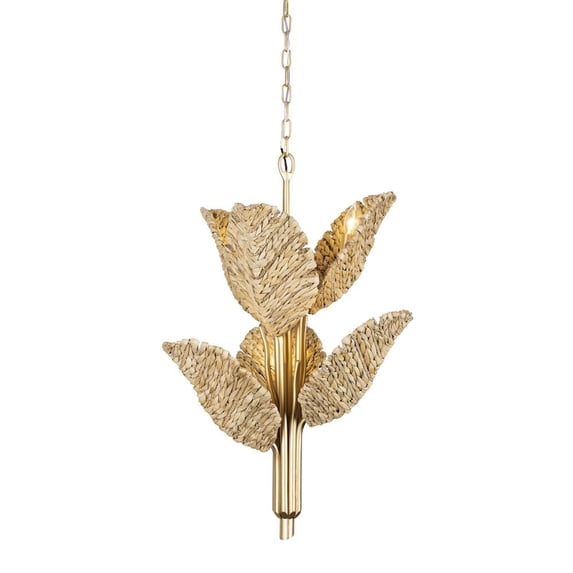 Varaluz Banana Leaf 6-Lt Chandelier - French Gold/Natural Seagrass