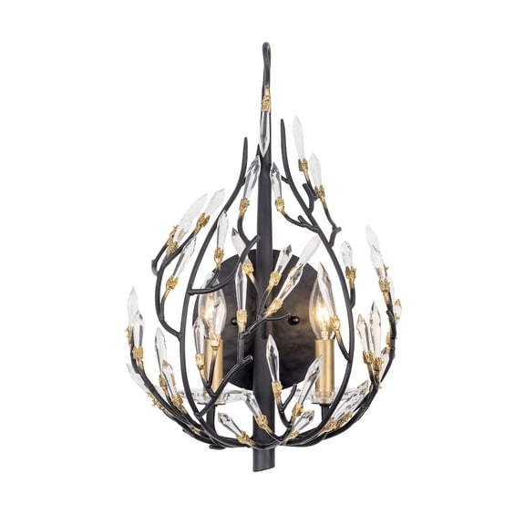 Varaluz Bask 2-Lt Crystal Sconce - Matte Black/French Gold