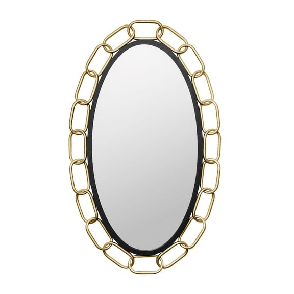 444MI24MBTG-Varaluz Lighting-Chains of Love - Oval Wall Mirror In Industrial Style-40 Inches Tall and 24 Inches Wide-Matte Black/Textured Gold Finish