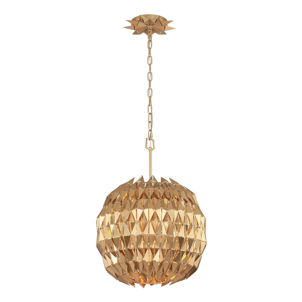 French Gold Glass Globe Pendant Light, 18" Wide