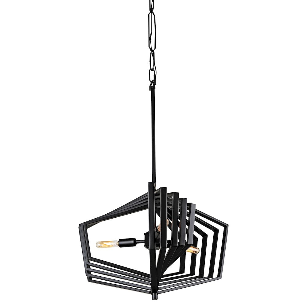 Gymnast Art Deco 3-Light Black Hand-Forged Steel Pendant