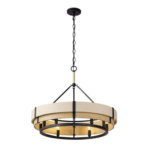 Varaluz Blonde Moment 6-Lt Pendant - Matte Black/Honey/Medium Oak