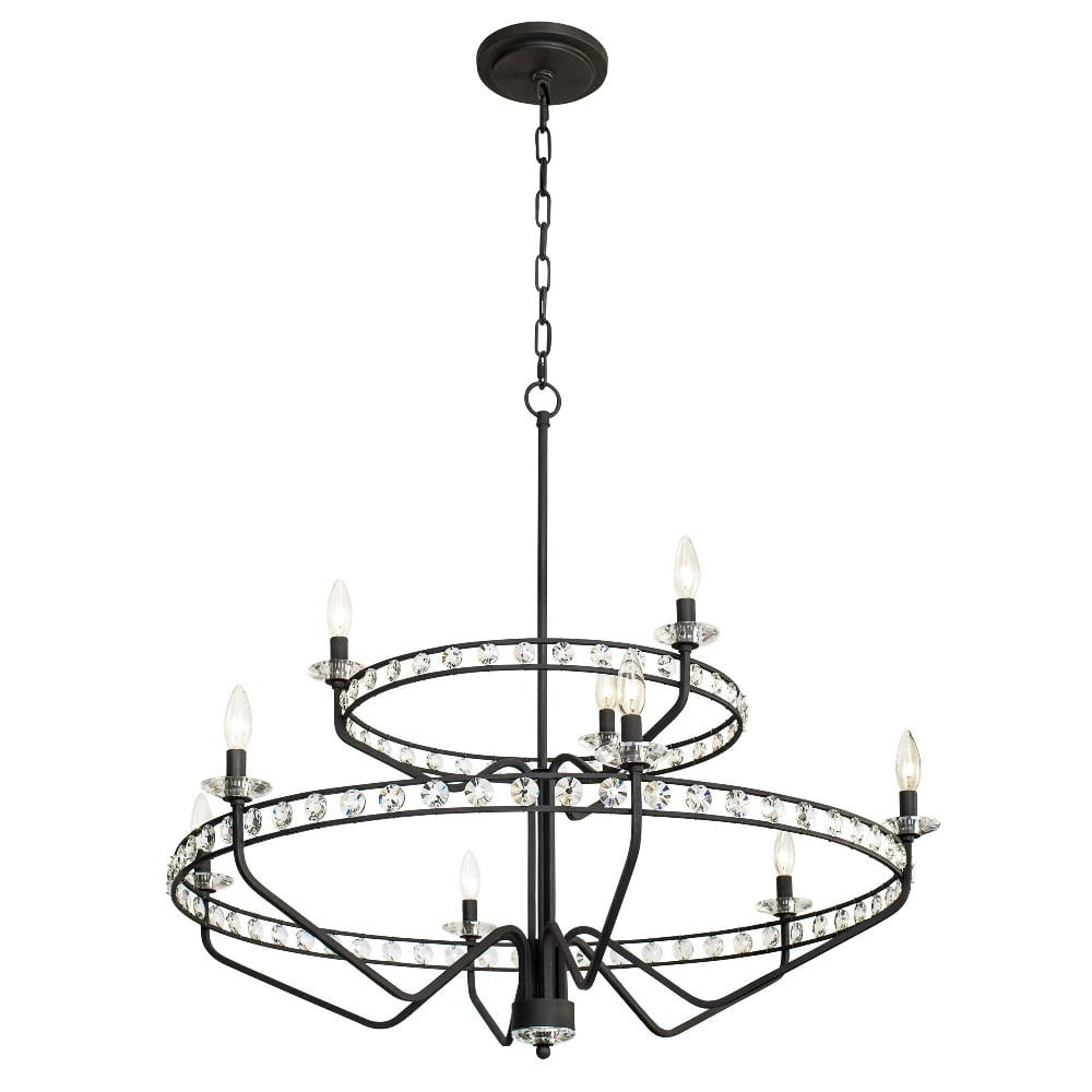 Monroe Glam 9-Light Black Crystal Chandelier, 32.75" Tall