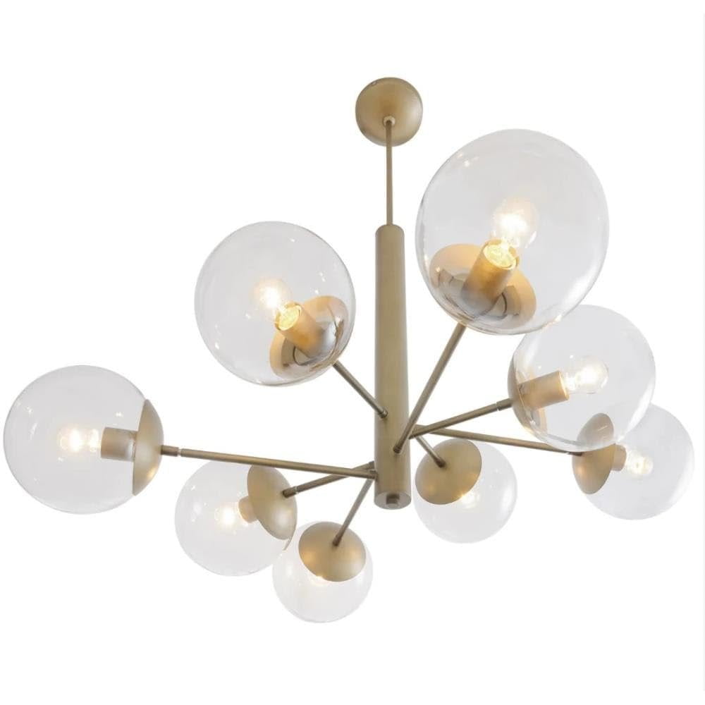 Antique Brass Mid-Century Modern Eight-Light Chandelier