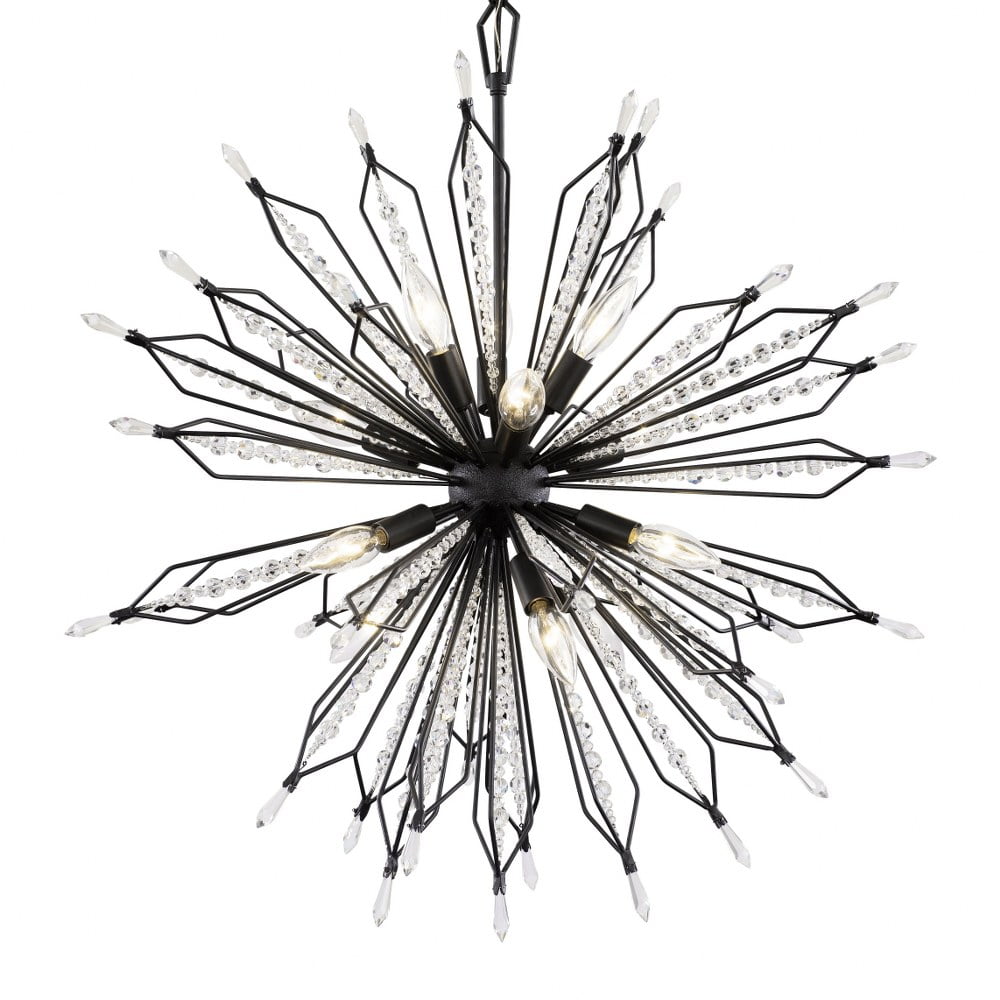 Carbon Black Steel and Crystal Globe Pendant Light