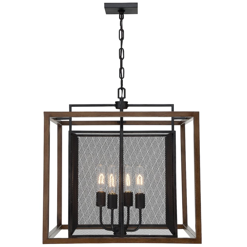 Rio Lobo Black and Dark Oak 4-Light Pendant