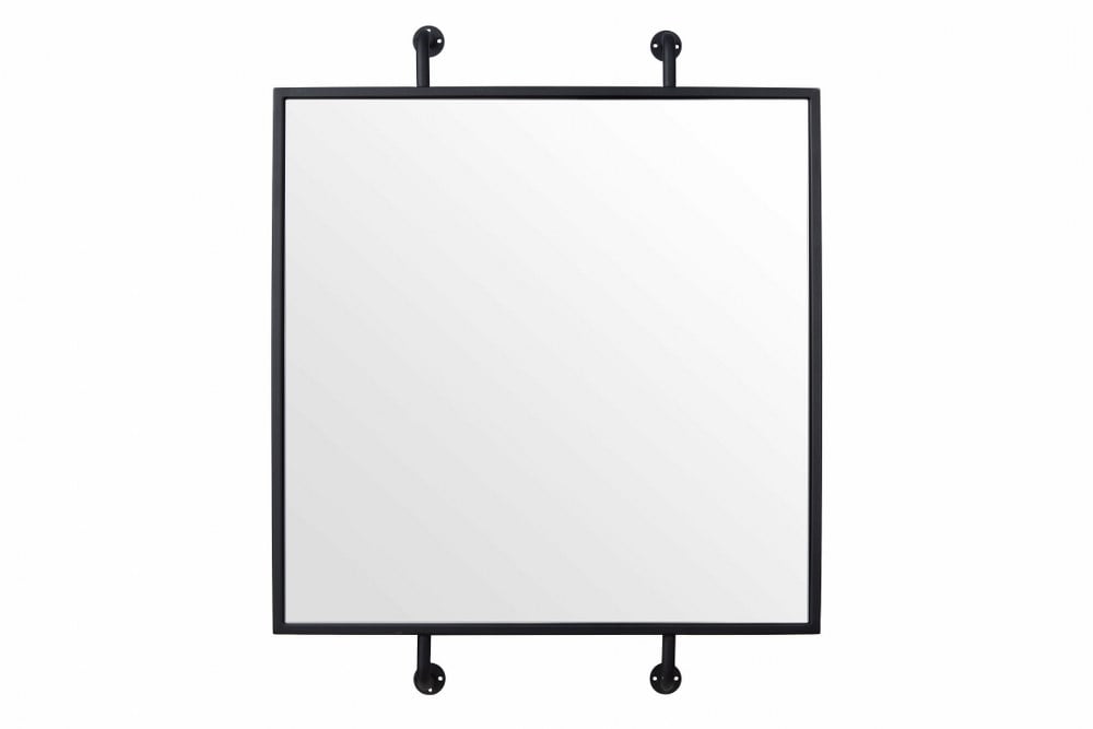 Tycho 32x26 Inch Black Glass Rectangular Bathroom Mirror