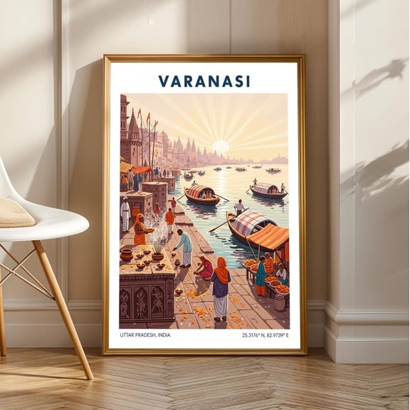 Varanasi Ganges River Art Print: Indian Cityscape Travel Poster, Unframed Poster Size 24x36