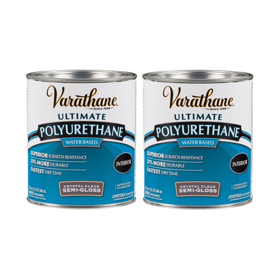 Varathane 200141H-2PK Water-Based Ultimate Polyurethane, Quart, Semi-Gloss, 2 Pack