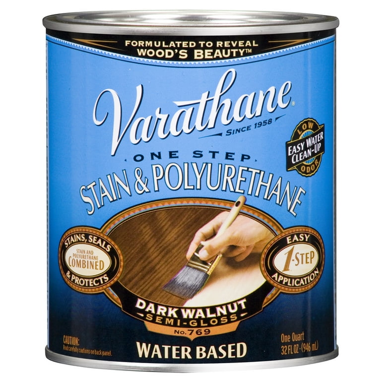 Stain & Polyurethane, Water-Based, Dark Walnut, 1-Qt.