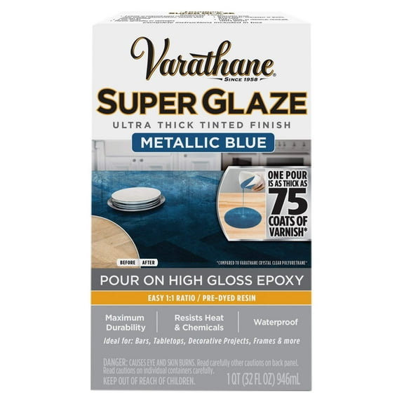 Varathane 370905 Super Glaze Pour-On High Gloss Epoxy, Quart, Metallic Blue