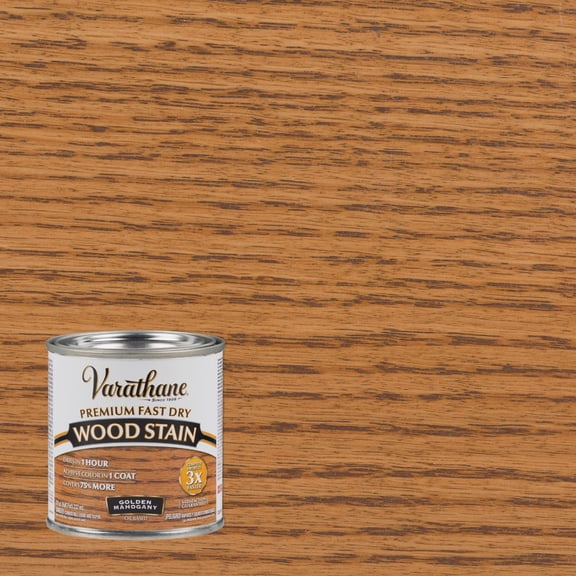 Varathane Premium Fast Dry Wood Stain | 1 Hour Dry Time | 1 Coat Color | Interior Wood Stain | Furniture, Cabinets, Doors, Trim | Half Pint | Golden Mahogany