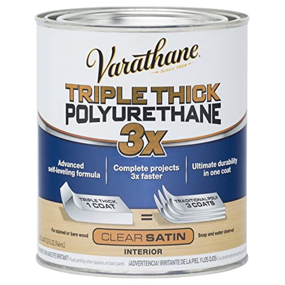 Varathane Triple Thick Polyurethane Clear Wood Finish | Self-Leveling Formula | Scratch And Stain Resistance | Durability In One Coat | Satin | Quart