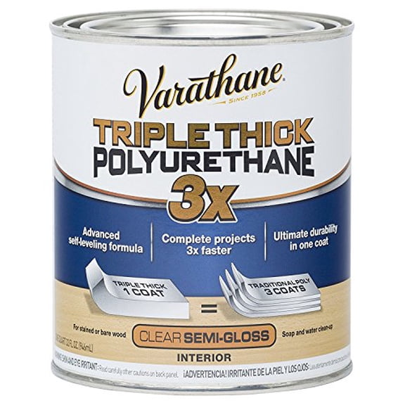 Varathane Triple Thick Polyurethane Clear Wood Finish | Self-Leveling Formula | Scratch And Stain Resistance | Durability In One Coat | Semi-Gloss | Quart