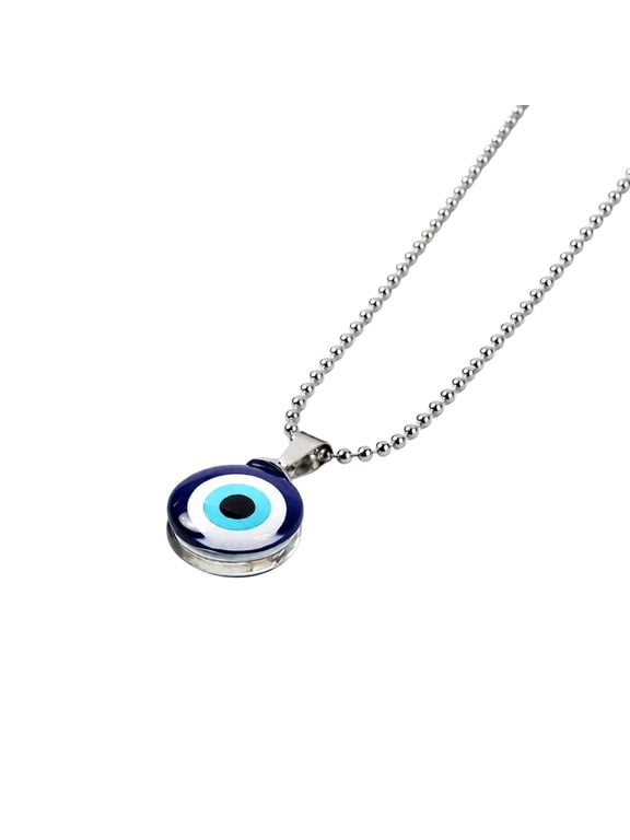 Tiny Blue Turkish Evil Eye Pendant Chain Necklace For Men And Women 1 Pc. Round Evil Eye Charm Pendant.