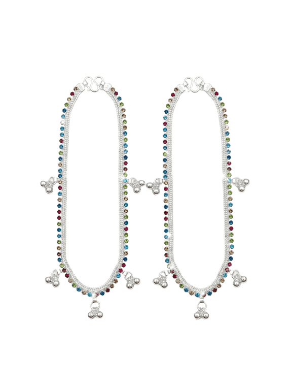 Women's Anklet, Silver sparkle chain of colored beads. Elegant pair of Anklets is designed for Womens, Pack of 2