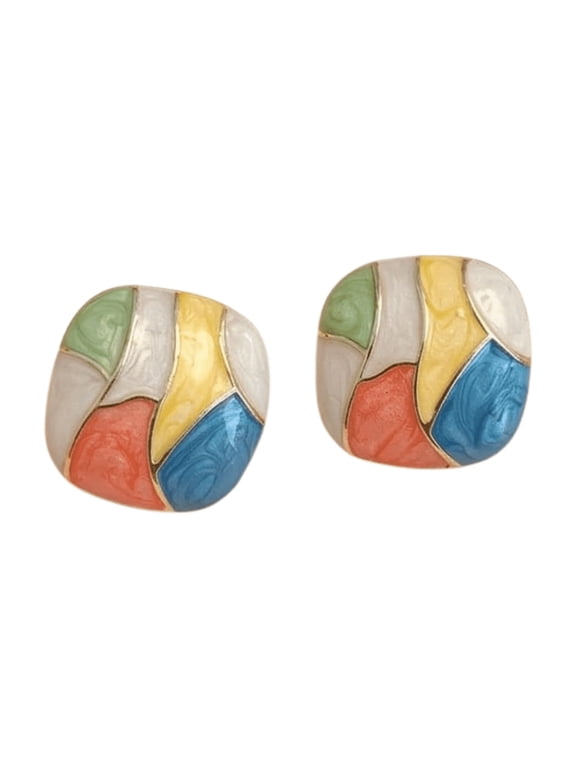 Women's Mosaic Stud Earrings, Hypoallergenic & Water Resistant, Colorful Artistic Design, Elegant Fashion Jewelry for Everyday Wear