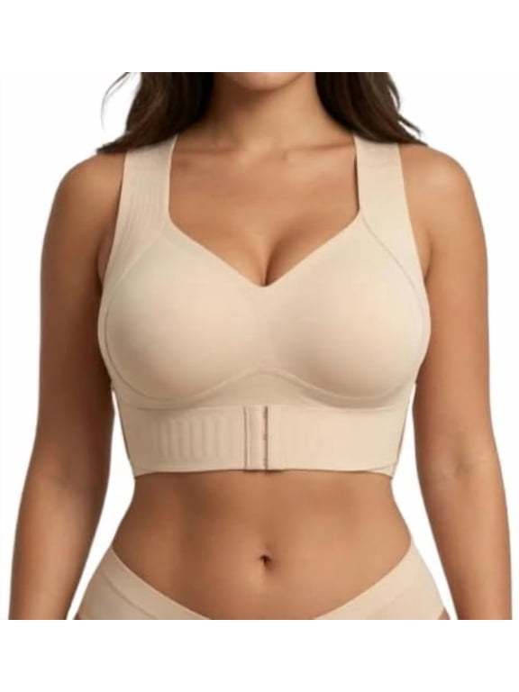 Vareny Posture Corrector Bra,Cross Back Front Closure Wireless Posture Support Bra For Women
