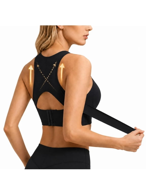 Vareny Posture Corrector Bra, Cross Back Front Closure Wireless Posture Support Bra,No Underwire Seamless Wireless Full Coverage
