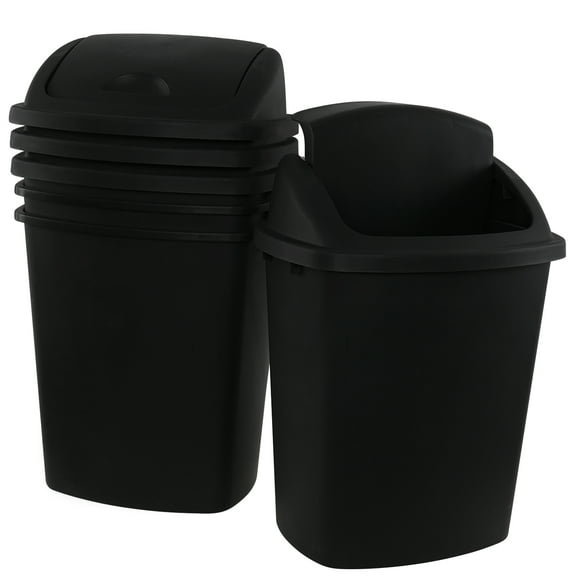 Vareone 10 Gallon Plastic Garbage Bin with Lid, Swing Top Waste Container, Kitchen Trash Can with Swing Lid, Black, 4 Packs