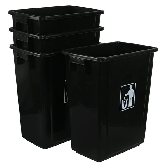 Vareone 4-Pack 13 Gallon Plastic Waste Container, Kitchen Trash Bin, Cabinet Garbage Can, Black