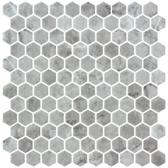 Vargal 1-in. Honeycomb Marble Look Recycled Glass Hexagon Wall & Floor Mosaic Tile
