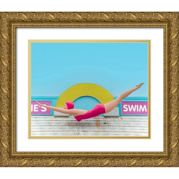 Vargas, Carlos 14x12 Gold Ornate Wood Framed with Double Matting Museum Art Print Titled - Diving Lady
