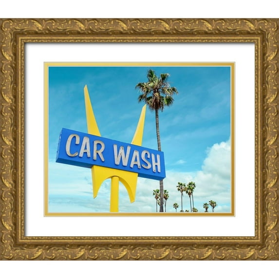 Vargas, Carlos 18x15 Gold Ornate Wood Framed with Double Matting Museum Art Print Titled - 5 Points Car wash
