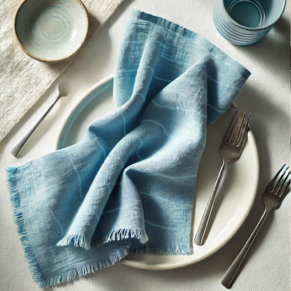 Vargottam 100% Cotton Muslin Cloth Napkins Set of 12 | 20"x20" Reusable Table Cloth with Fringed Edges & Self-Check Texture | Solid Color Table Napkins for Weddings, Parties & Daily Use - Blue