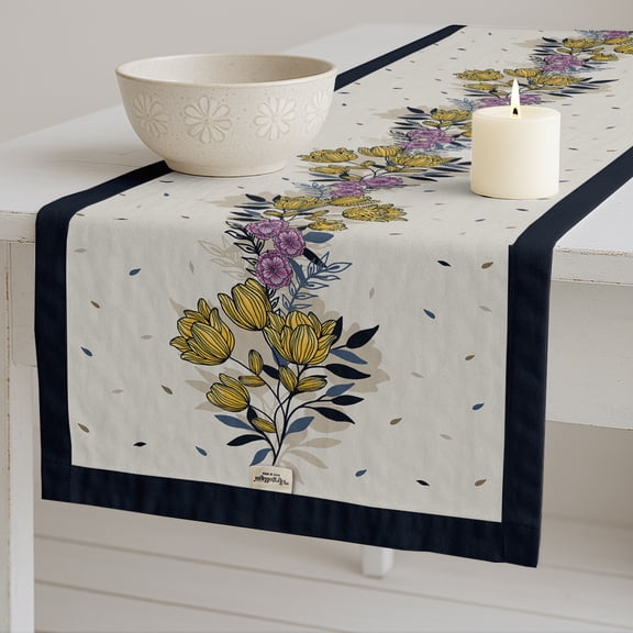 Vargottam 100% Cotton Table Runner - Double Layered with Side Borders - Table Linen - Floral Print for Dining, Console & Coffee Tables
