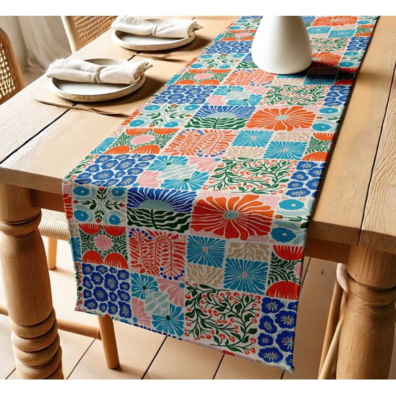 Vargottam 100% Cotton Twill Table Runner Patchwork Pattern Machine Washable, 14" Wide , Durable Table Linen for Everyday Dining or Parties
