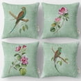 thumbnail image 1 of Vargottam 20x20 Inch Cushion Covers Set of 4 - Premium Cotton, Floral & Bird Print, Reversible Printed Pillow Covers with Concealed Zipper - Green, 1 of 7
