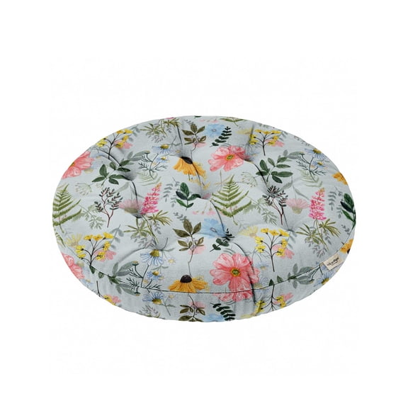 Vargottam 22" Round Meditation Cushion - Wild Meadow Bloom Cotton Tufted Floor Pillow with Memory Foam Fill for Yoga, Reading, Relaxation & Indoor Seating