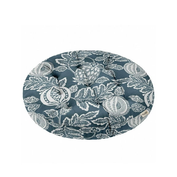 Vargottam 22" Round Tufted Floor Cushion - Indigo Heritage Flora Cotton Meditation Pillow with Memory Foam Filling, Floor Seating Pouf for Living Room, Bedroom, Yoga & Reading