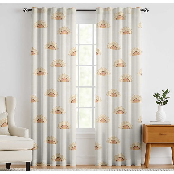 Vargottam 84 Inch Rod Pocket/Back Tab Cotton Curtains for Windows and Doors - Light Filtering Cotton Canvas - Light Filtering Drapes For Doors - Set of 2 Panels, 52"x84" - Boho Design (Yellow)