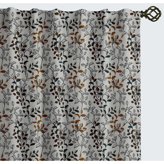 Vargottam 84 Inch Rod Pocket/Back Tab Cotton Curtains for Windows and Doors - Light Filtering Cotton Canvas - Light Filtering Drapes for Doors - Set of 2 Panels, 52"x84" - Leaves Design (White)