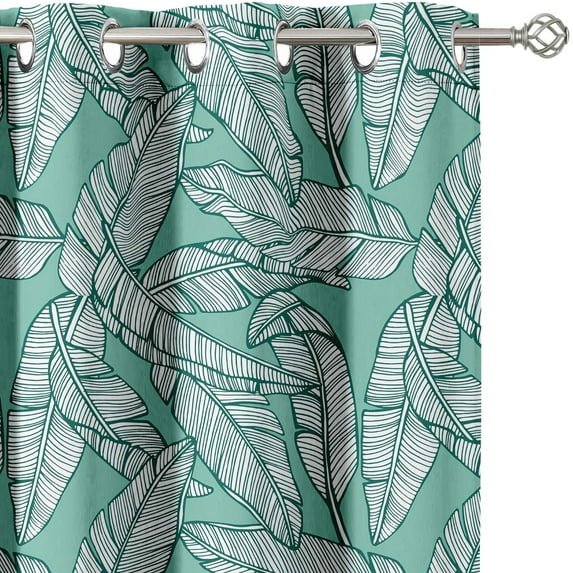 Vargottam Banana Leaf Line Art Design Blackout Curtains - Set of 2 Panels, 42 x 63 Inches Each - Light Blocking & Thermal Insulated Drapes with Grommet Top for Bedroom & Living Room - Green