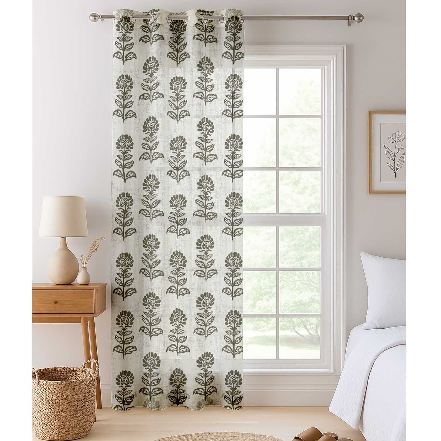 Vargottam Block Floral Pattern Sheer Curtains for Window & Door - 2 ...