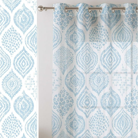Vargottam Block Print Sheer Curtains for Short Windows Set of 2 Panels, 63" Length, Grommet Top, Printed Georgette, Light Filtering Drapes for Kitchen or Bedroom