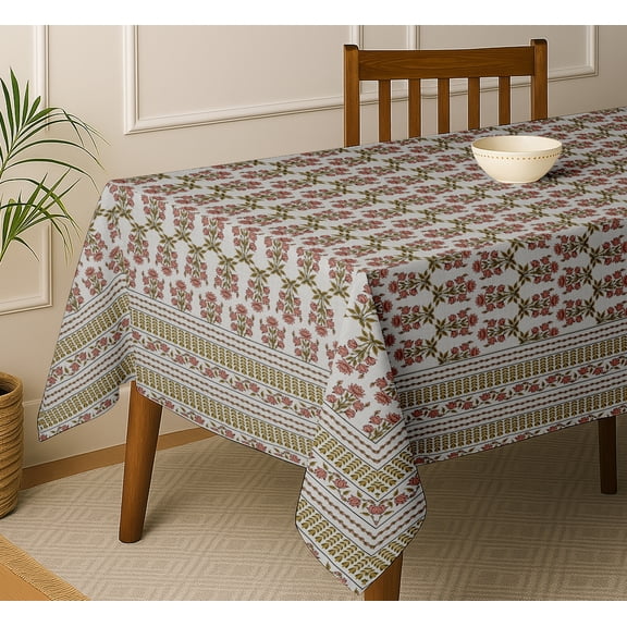 Vargottam Block Print Tablecloth - Brown Cotton Twill Fabric, 54X54 Inch Square Dining Table Cover for 4 Seater, Durable, Machine Washable, Everyday Dining, Matching Napkins & Runners Available