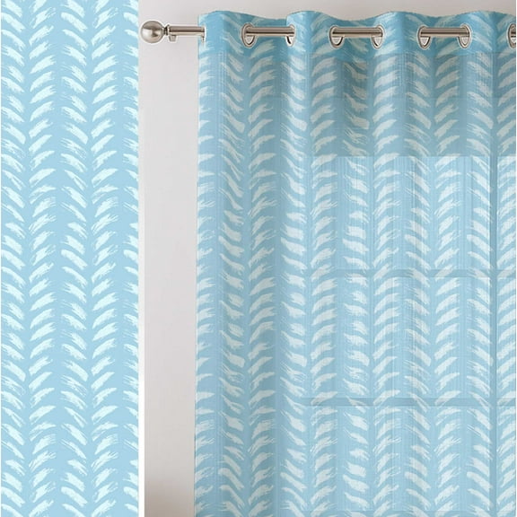 Vargottam Blue Stroke Textured Design Sheer Curtains for Short Windows - Set of 2 Panels, 63", Grommet Top, Printed Georgette, Light Filtering Drapes for Kitchen or Bedroom