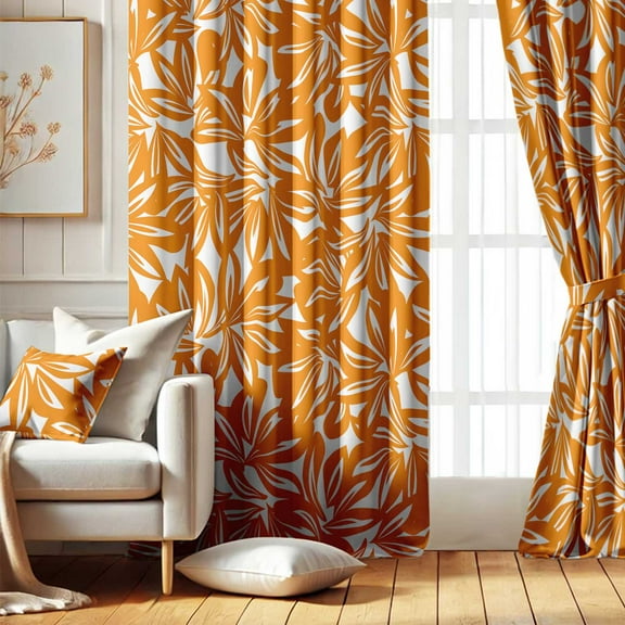Vargottam Bold Leaf Print Design Blackout Curtains - Set of 2 Panels, 42 x 63 Inches Each - Light Blocking & Thermal Insulated Drapes with Grommet Top for Bedroom & Living Room - Orange